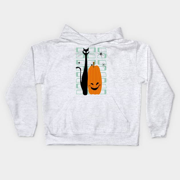 Spooky Cat with Pumpkin Kids Hoodie by Rackham